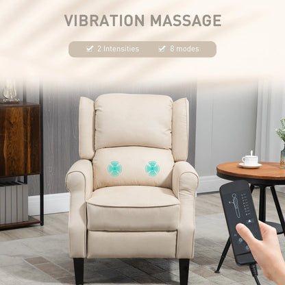 Massage Recliner Chair, Suede Wingback with Footrest, Wood Legs, Remote, Beige Single Sofas at Gallery Canada