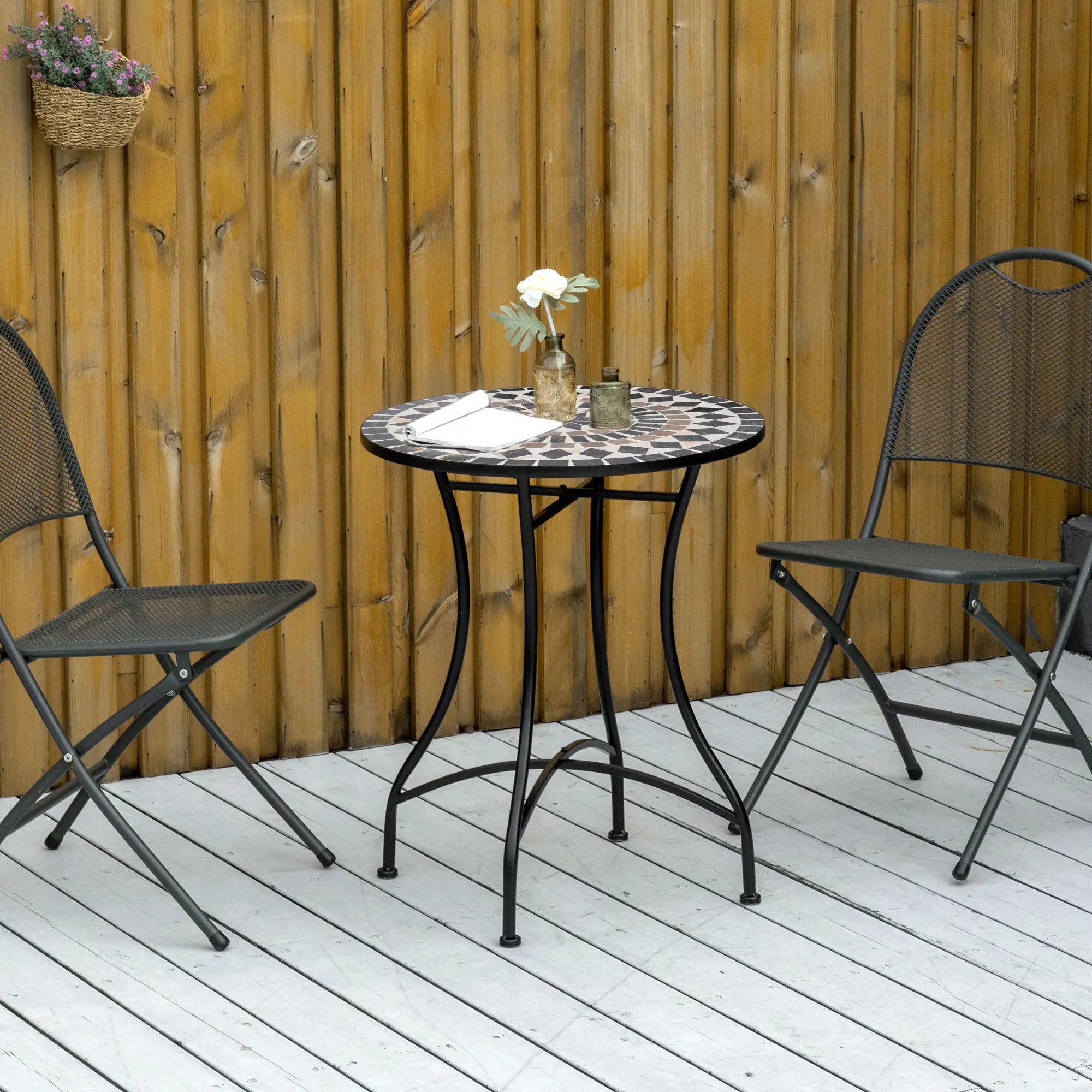 Round Mosaic Patio Table, Metal Frame, Outdoor Garden Furniture, Black Patio Side Tables at Gallery Canada