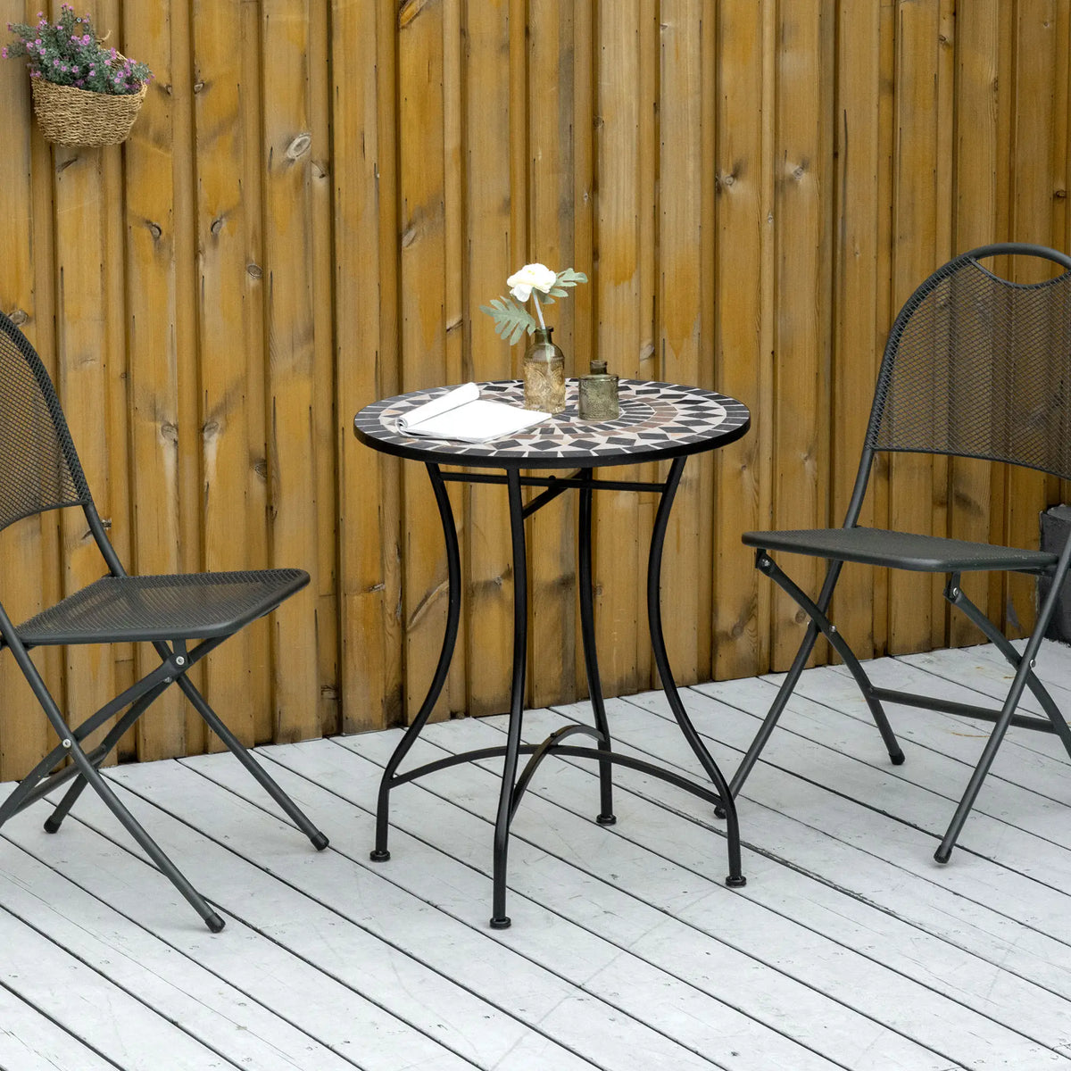 Round Mosaic Patio Table, Metal Frame, Outdoor Garden Furniture, Black Patio Side Tables at Gallery Canada