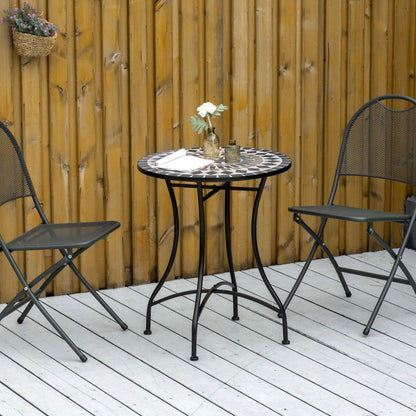 Round Mosaic Patio Table, Metal Frame, Outdoor Garden Furniture, Black Patio Side Tables at Gallery Canada