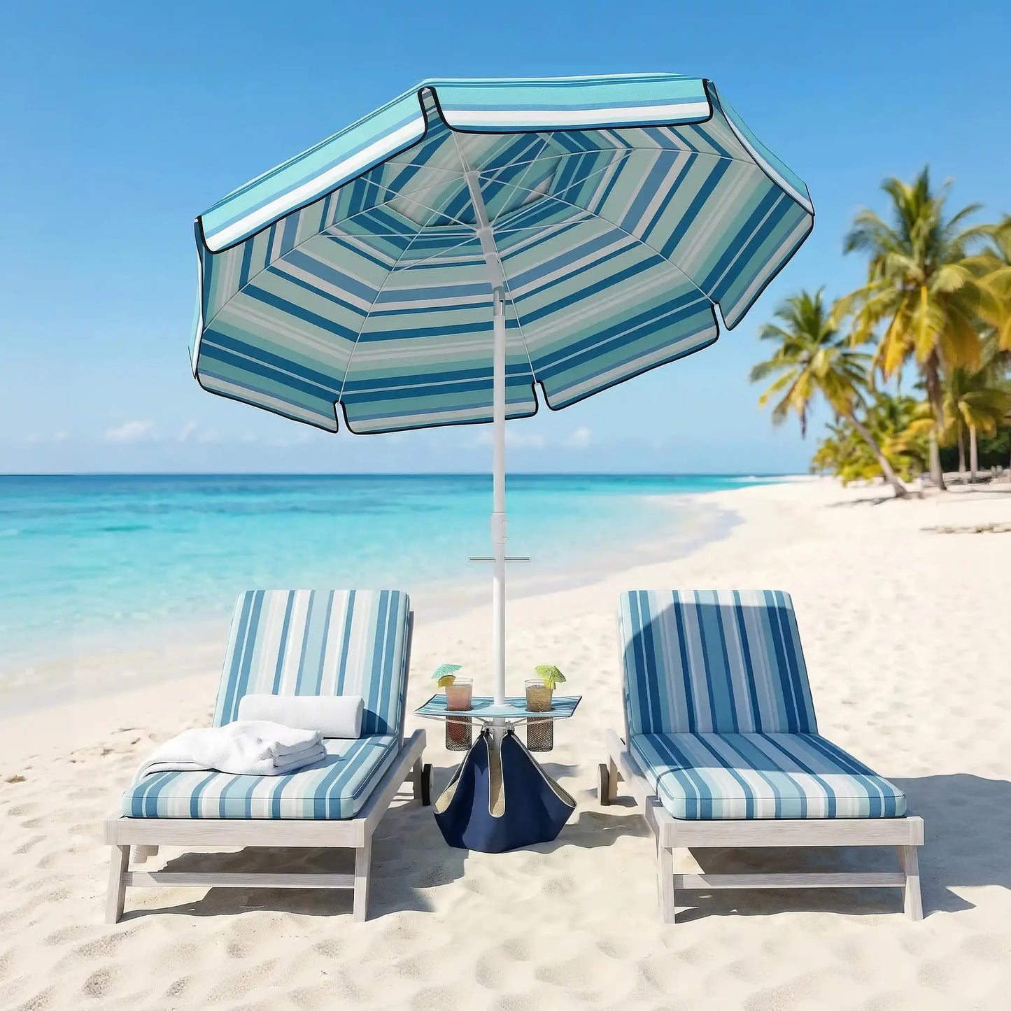 6 ft Portable Beach Umbrella With Foldable Table, Tilting Sun Shade, Dark Blue Beach Umbrellas at Gallery Canada