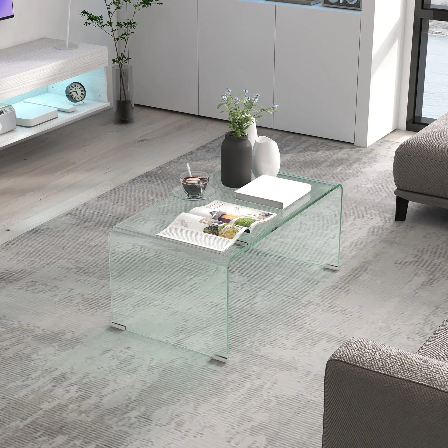 Clear Glass Coffee Table, Modern Rectangle Living Room Table, Safe Rounded Edges Coffee Tables at Gallery Canada