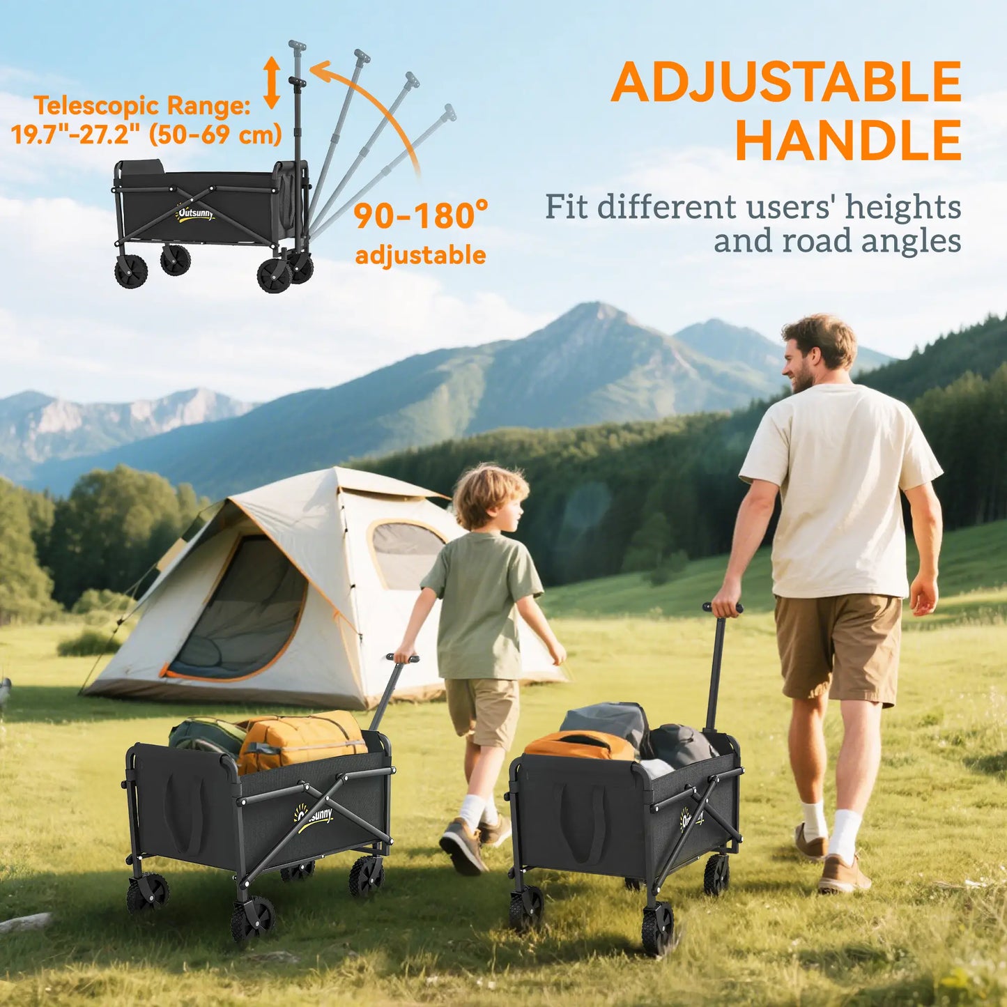 Small Collapsible Garden Cart, Heavy Duty, Universal Wheels, Adjustable Handle, Black Folding Garden Carts at Gallery Canada