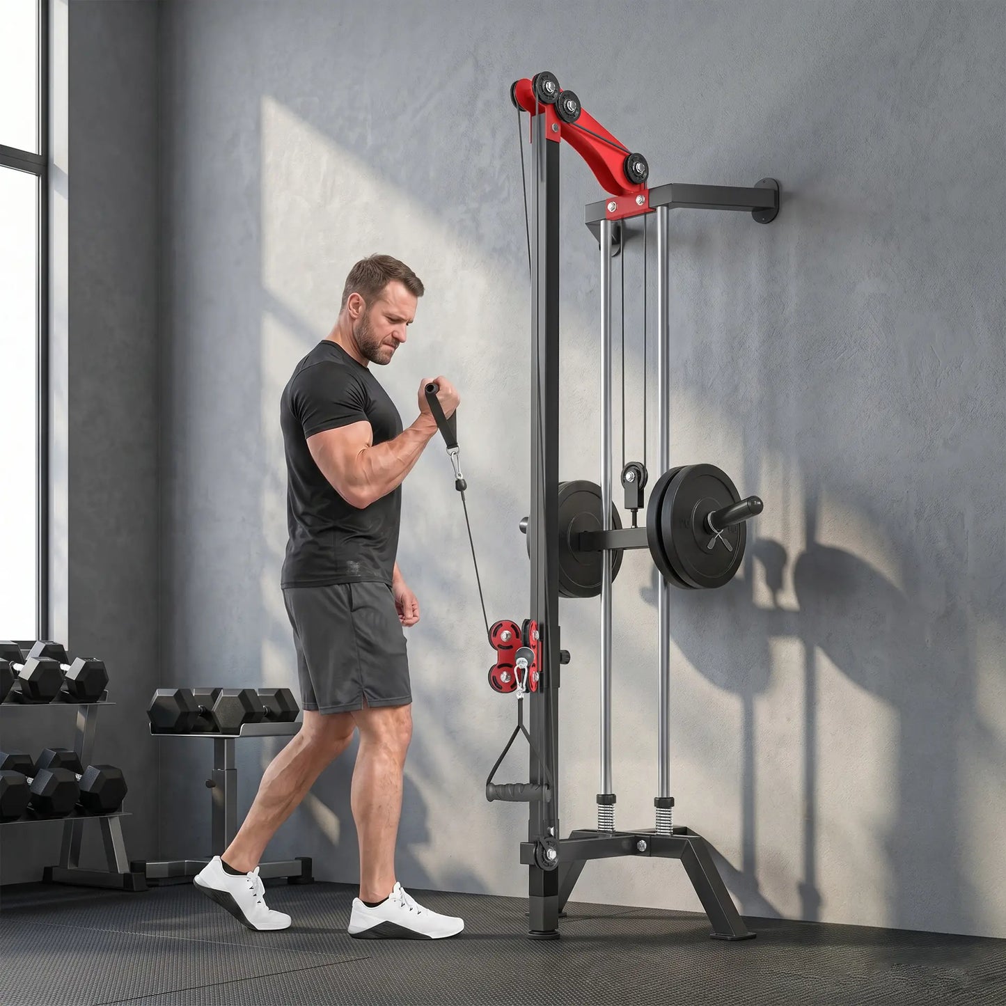 Wall Mount Cable Station, 16 Positions Adjustable Pulley Machine, Cable Crossover Machine with Lat Pulldown Bar Strength Training Equipment at Gallery Canada