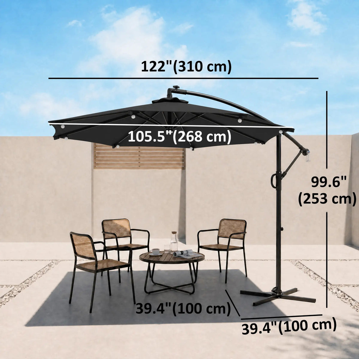 8.8FT Cantilever Patio Umbrella, Solar LED Lights, Crank Handle, Grey Offset Cantilever Umbrellas at Gallery Canada