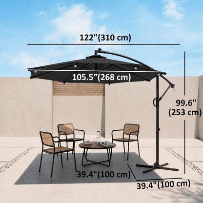 8.8FT Cantilever Patio Umbrella, Solar LED Lights, Crank Handle, Grey Offset Cantilever Umbrellas at Gallery Canada