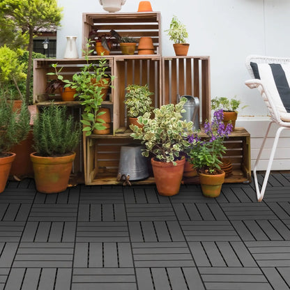 9 Pcs PP Interlocking Deck Tile, 12 x 12, Indoor Outdoor, Black Deck Tiles at Gallery Canada