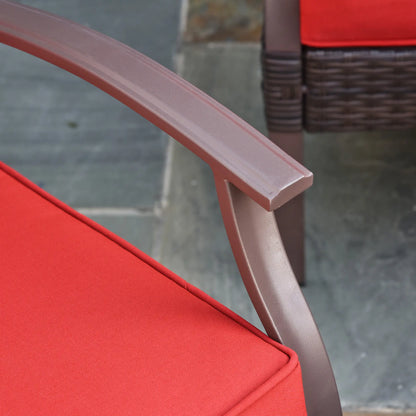 4 PCS PE Rattan Wicker Sofa Set, Outdoor Conversation Furniture, Two Tier Tea Table, Cushions, Red Patio Furniture Sets at Gallery Canada