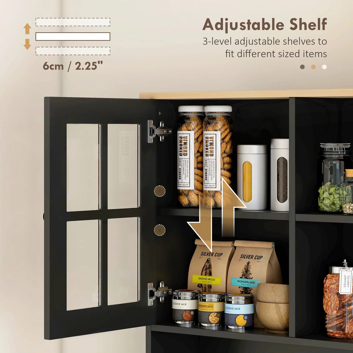 Kitchen Buffet with Hutch, 3 Cabinets, 2 Shelves, Black Kitchen Pantry Cabinets at Gallery Canada
