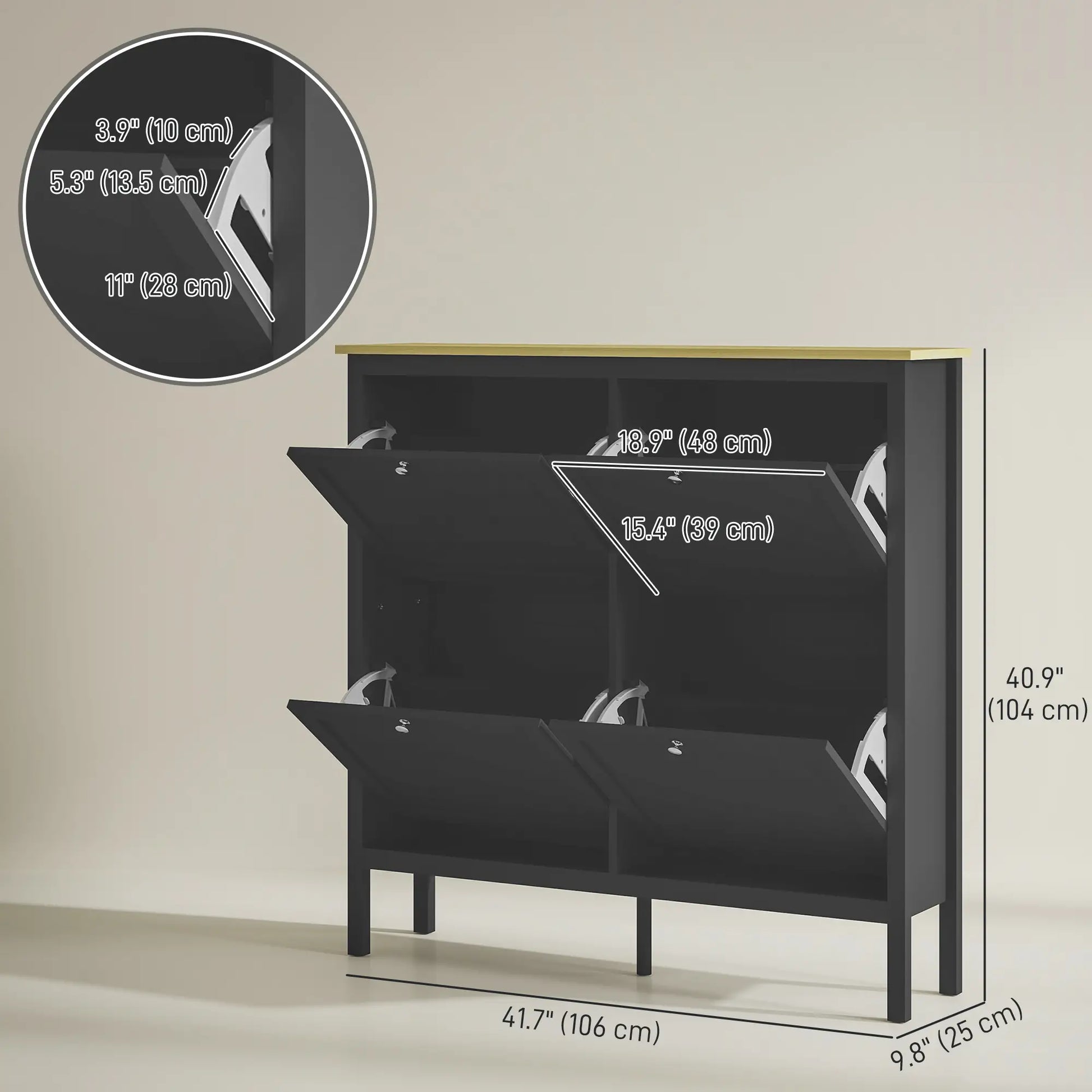 Shoe Storage Cabinet, 4 Flip Drawers, Adjustable Shelves, Holds 20 Pairs, Black Shoe Storage Cabinets & Racks at Gallery Canada