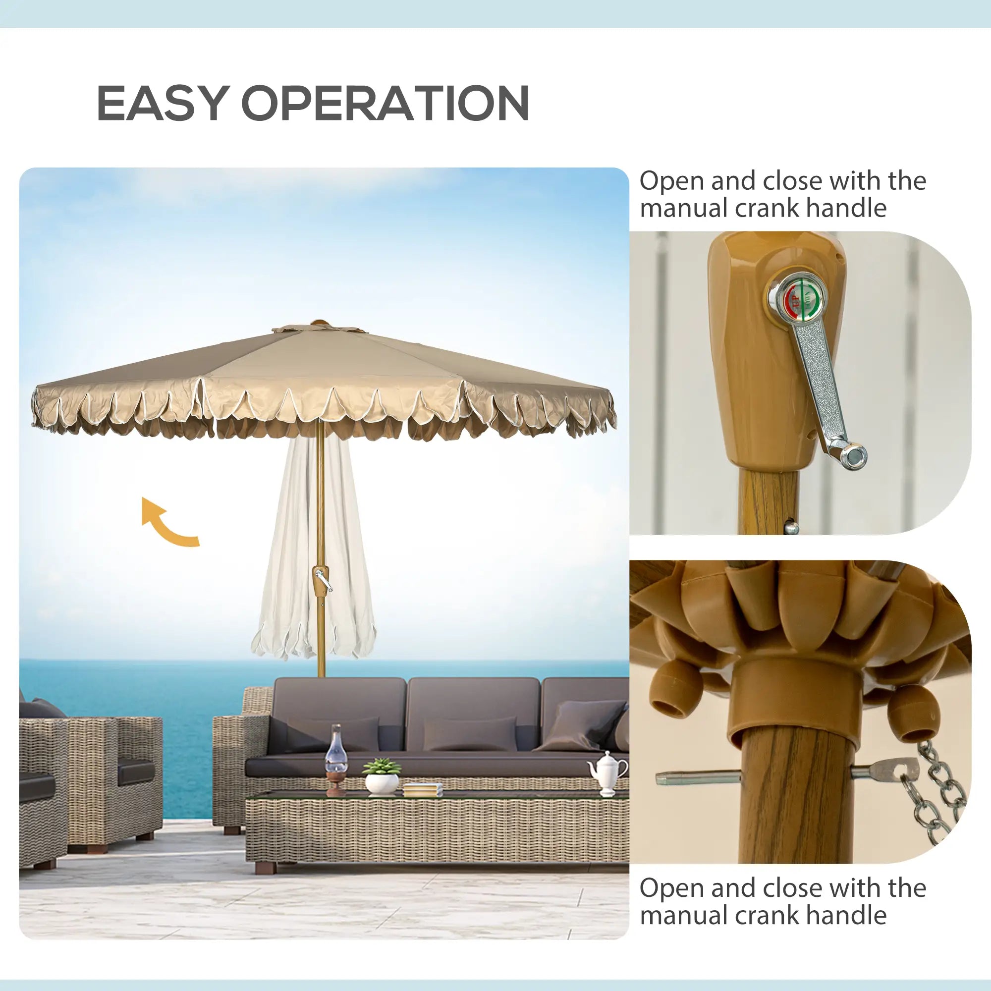 9 ft Outdoor Patio Umbrella, Push Button Tilt Crank, Khaki Patio Umbrellas at Gallery Canada