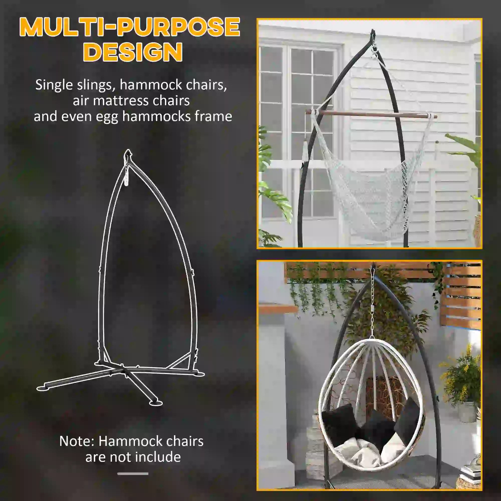 Heavy Duty Steel Hammock Chair Stand, Indoor Outdoor Use, Black Hammock Stands at Gallery Canada