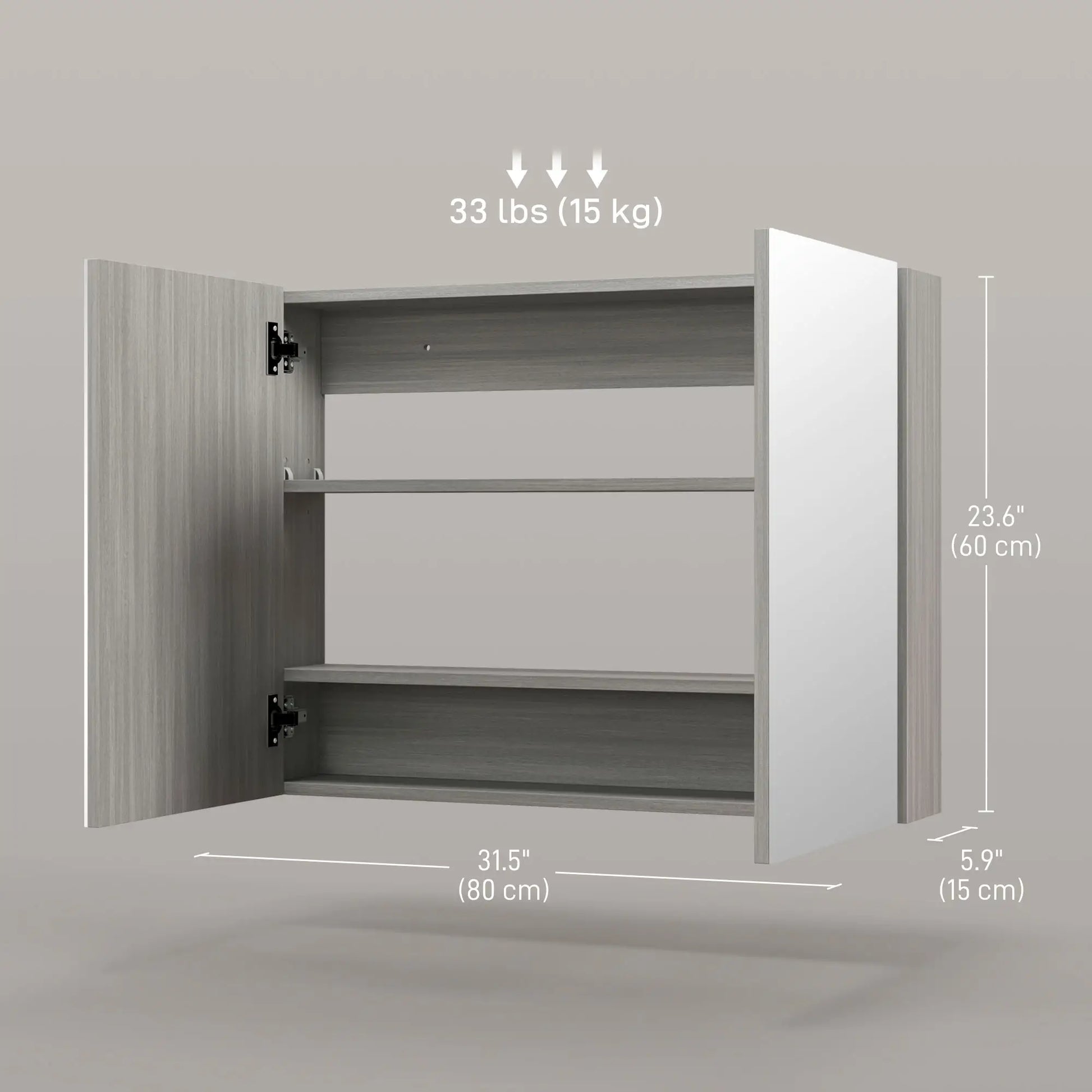Wall-Mounted Bathroom Mirror Cabinet, Double Doors, Adjustable Shelf, Grey Mirror Medicine Cabinets at Gallery Canada