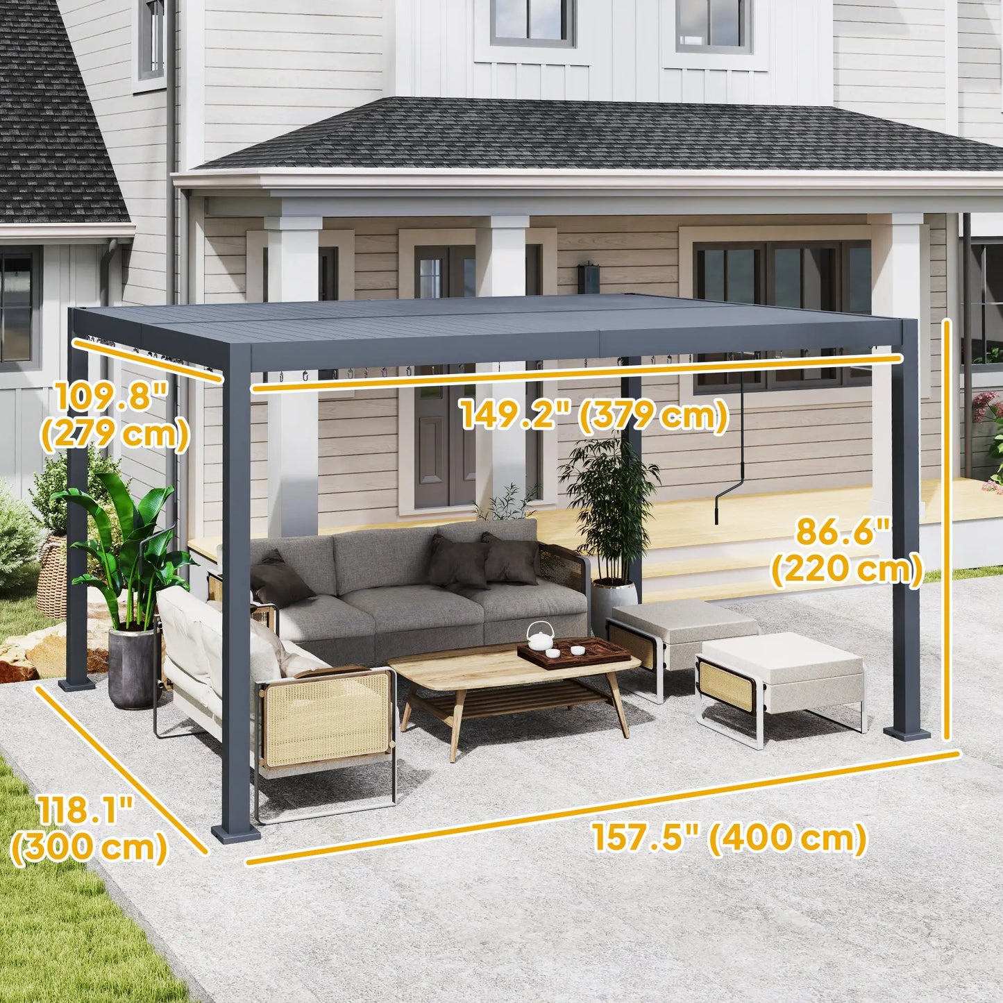 10' x 12' Adjustable Metal Roof Pergola, Aluminum Frame Outdoor Gazebo Pergolas at Gallery Canada