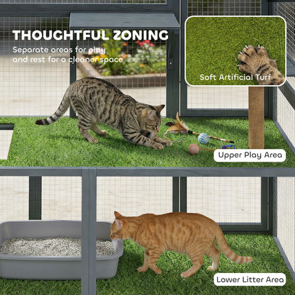 Wooden Catio, 77"H Cat House With Roof, Platforms, Scratching Post Outdoor Cat Enclosures at Gallery Canada
