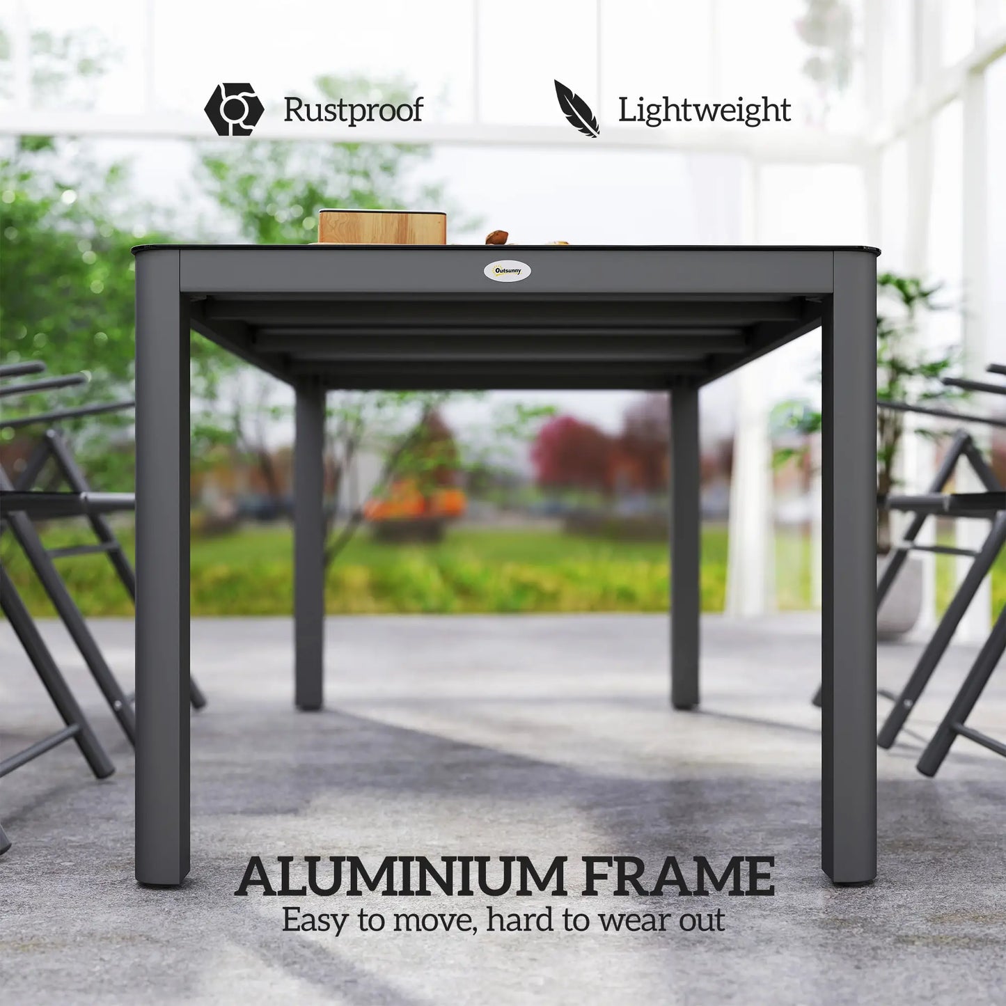 59" x 35" Aluminum Outdoor Dining Table, Glass Top, Seats 6, Grey Patio Dinning Tables at Gallery Canada
