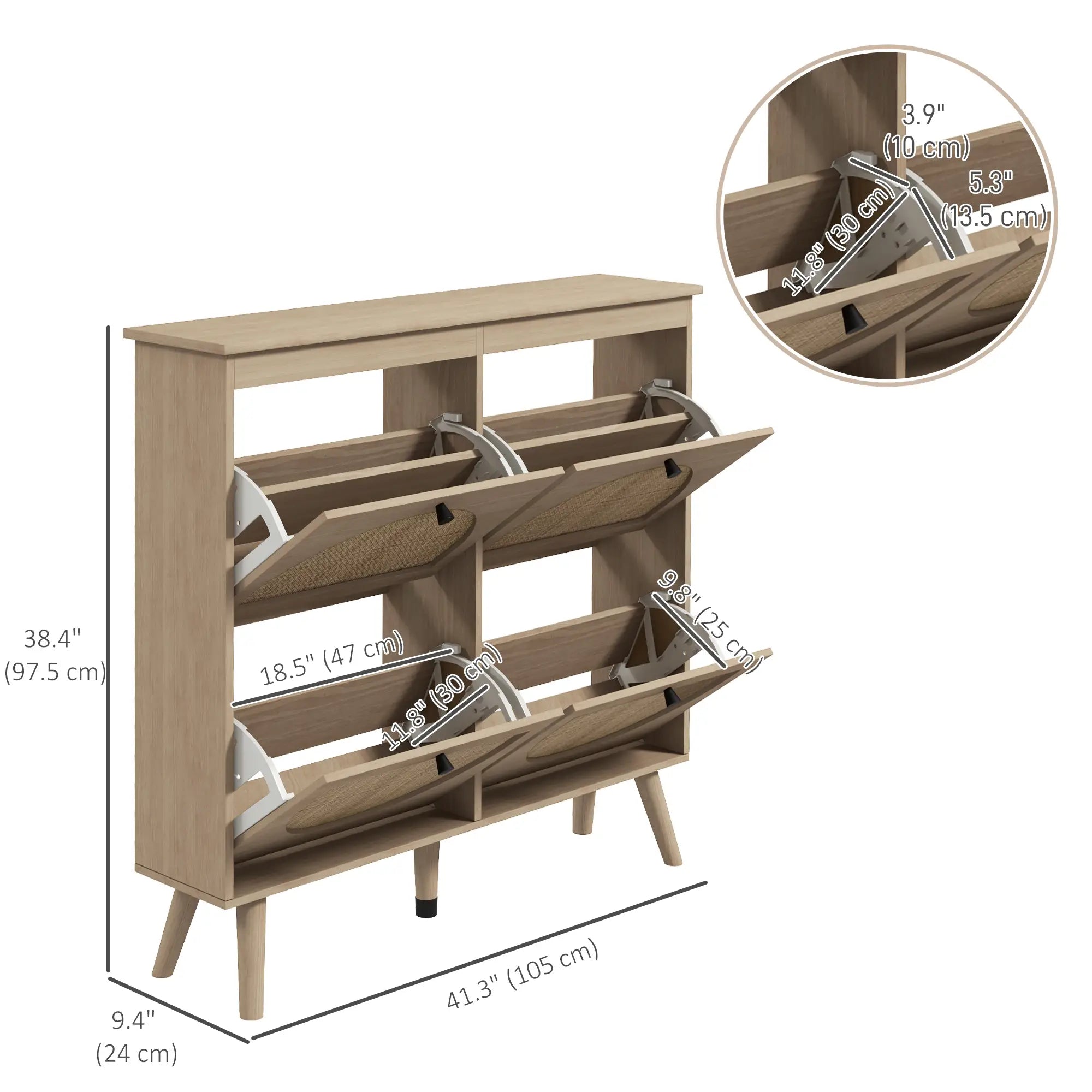 Shoe Cabinet, 4 Flip Drawers, Adjustable Shelves, Holds 20 Pairs, Oak Shoe Storage Cabinets & Racks at Gallery Canada