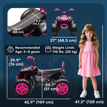 2-Seater All-Terrain 4 Wheeler, 24V Kids ATV, Electric Quad Car, Pink Electric Toy Cars at Gallery Canada