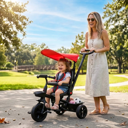 Kids Tricycle, 4 In 1 Trike, Adjustable Seat, Removable Canopy, Red Tricycles for Kids at Gallery Canada
