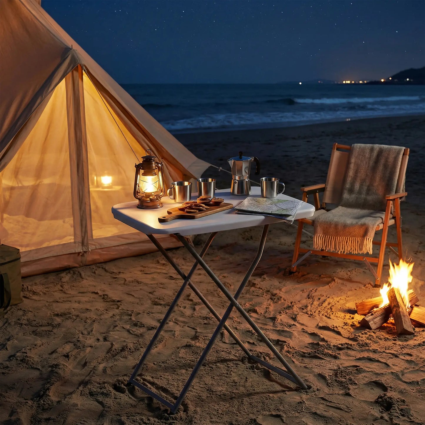 Folding Picnic Table, 30" x 20", 5-Level Height Adjustment, White Picnic Tables & Camping Chairs at Gallery Canada