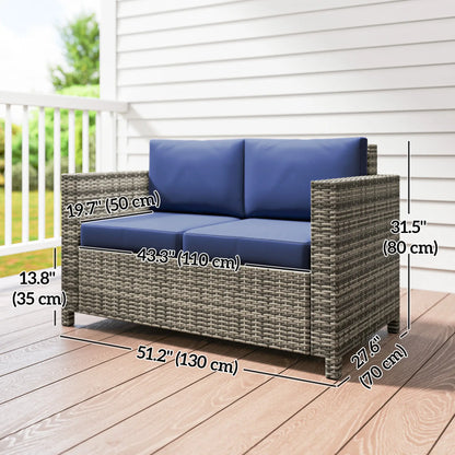 Wicker Outdoor Sofa, All Weather Patio Loveseat With Cushions, Dark Blue Patio Furniture Sets at Gallery Canada