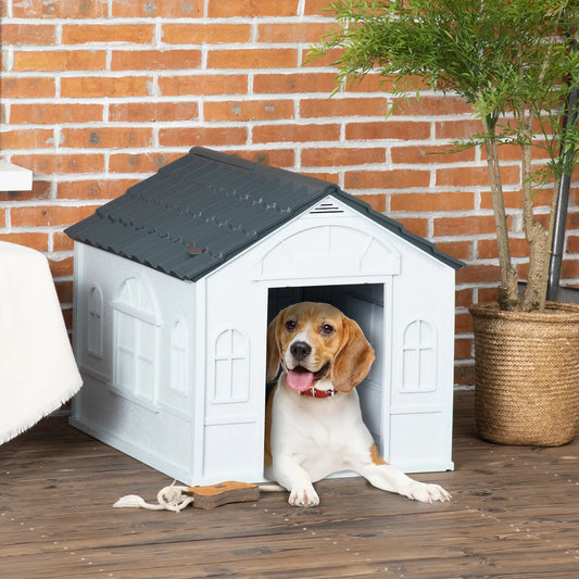 26" Plastic Dog House, Outdoor with Air Vents, Small Medium Dogs, Grey Houses, Kennels & Pens Grey, White at Gallery Canada