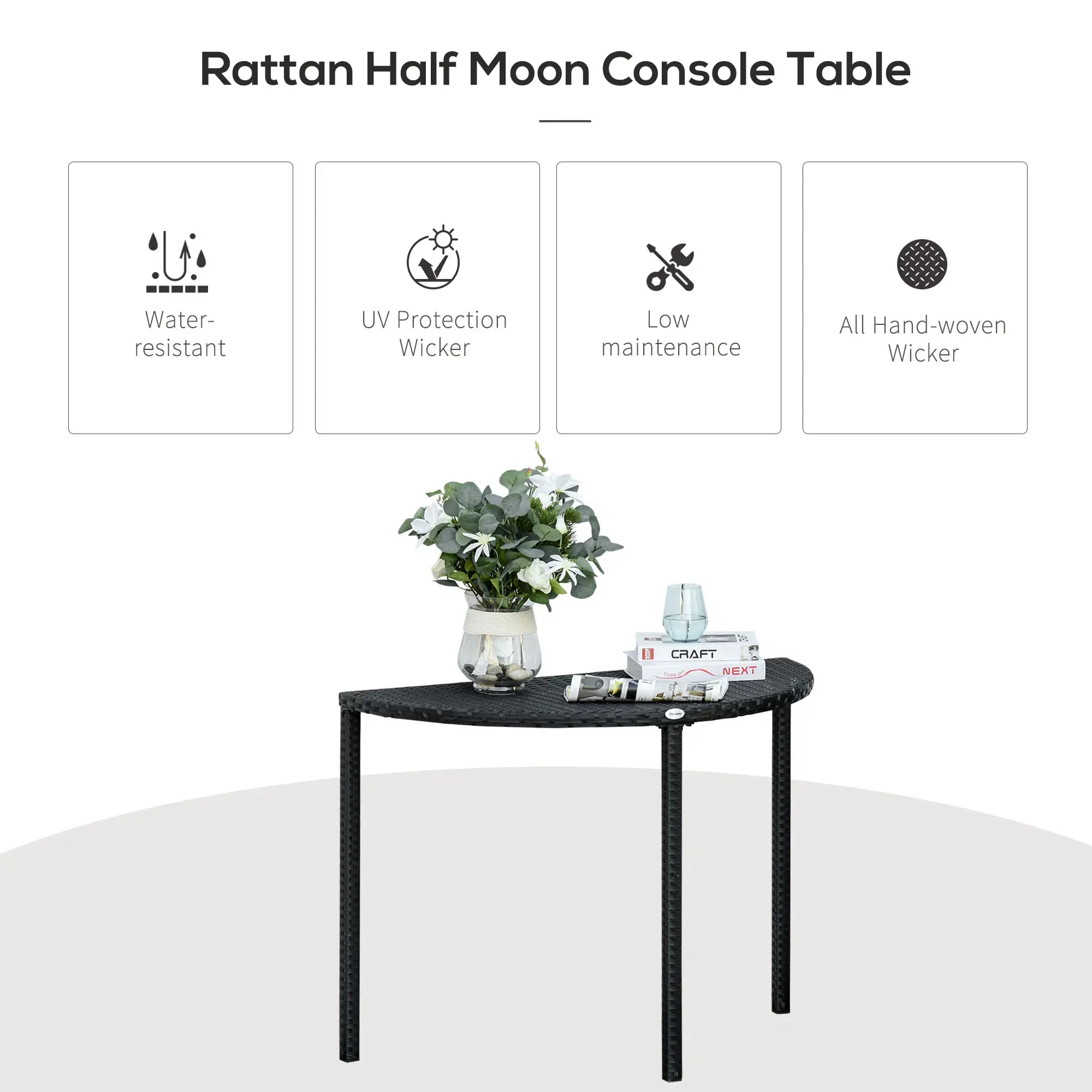 Half Round Side Table, PE Rattan Coffee Table, Black Patio Side Tables at Gallery Canada