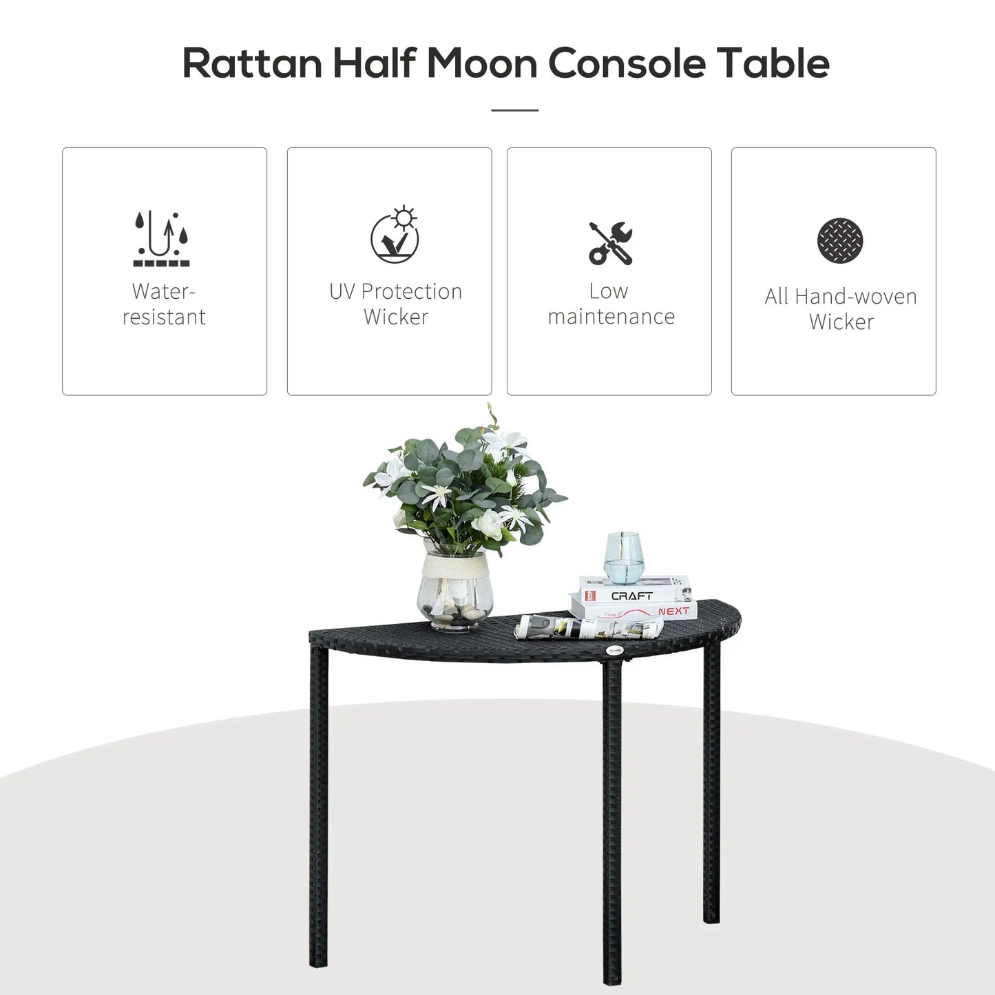 Half Round Side Table, PE Rattan Coffee Table, Black Patio Side Tables at Gallery Canada