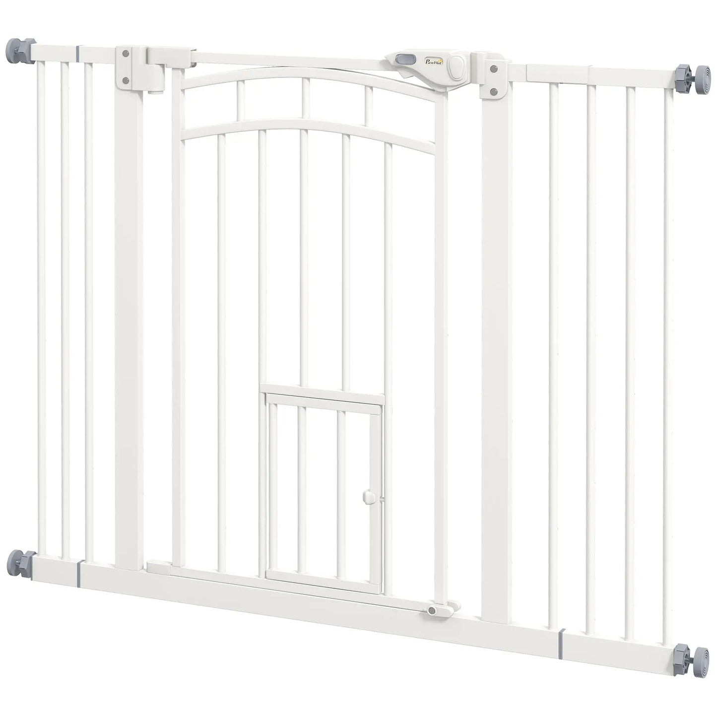 Auto-Close Pet Gate With Cat Door, Double Locking, Fits 29"-39.4" Wide, White Houses, Kennels & Pens White at Gallery Canada