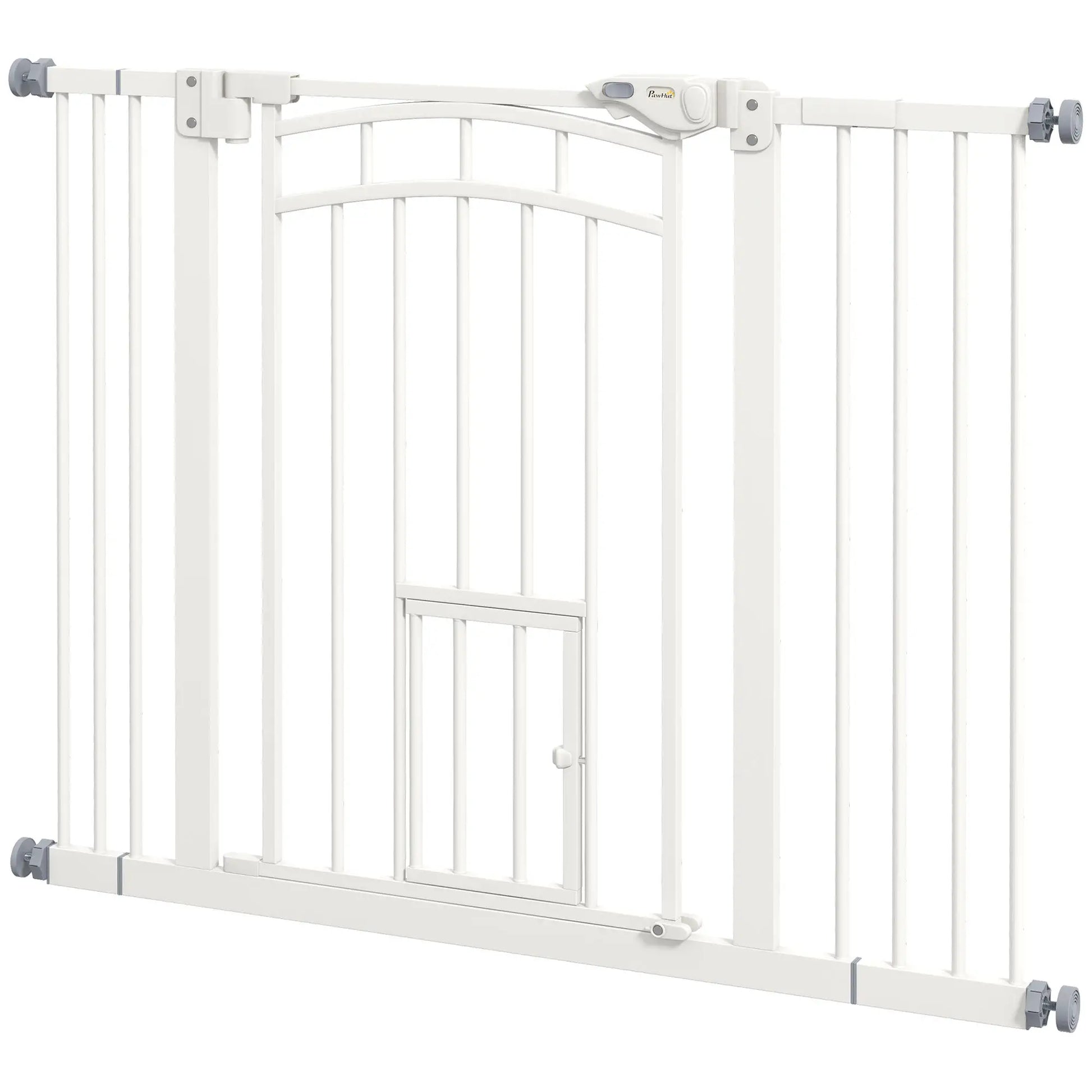 Auto-Close Pet Gate With Cat Door, Double Locking, Fits 29"-39.4" Wide, White Houses, Kennels & Pens White at Gallery Canada