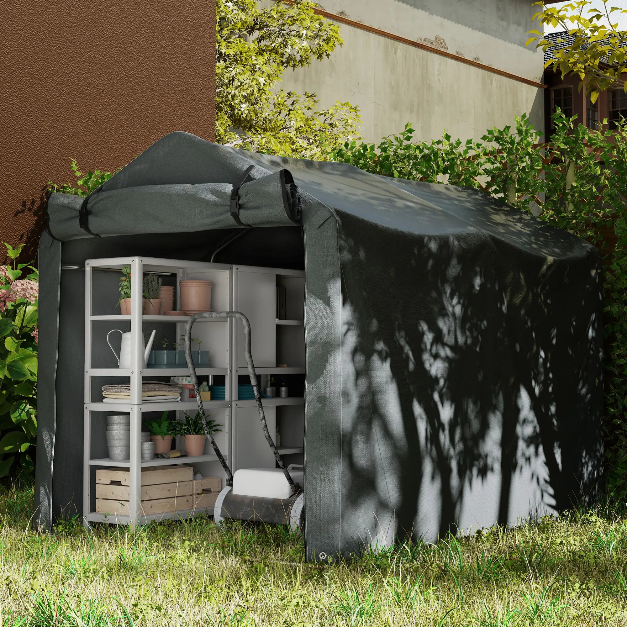 Outdoor Storage Shed, UV Resistant Bike Tent, Roll-up Zipper Door, Dark Grey Sheds at Gallery Canada