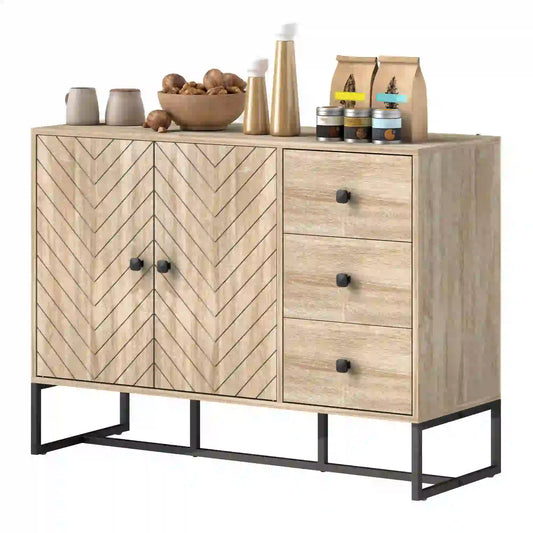 Modern Sideboard, 42.5" Buffet Cabinet, Adjustable Shelves, 3 Drawers, Oak Storage Cabinets Oak at Gallery Canada