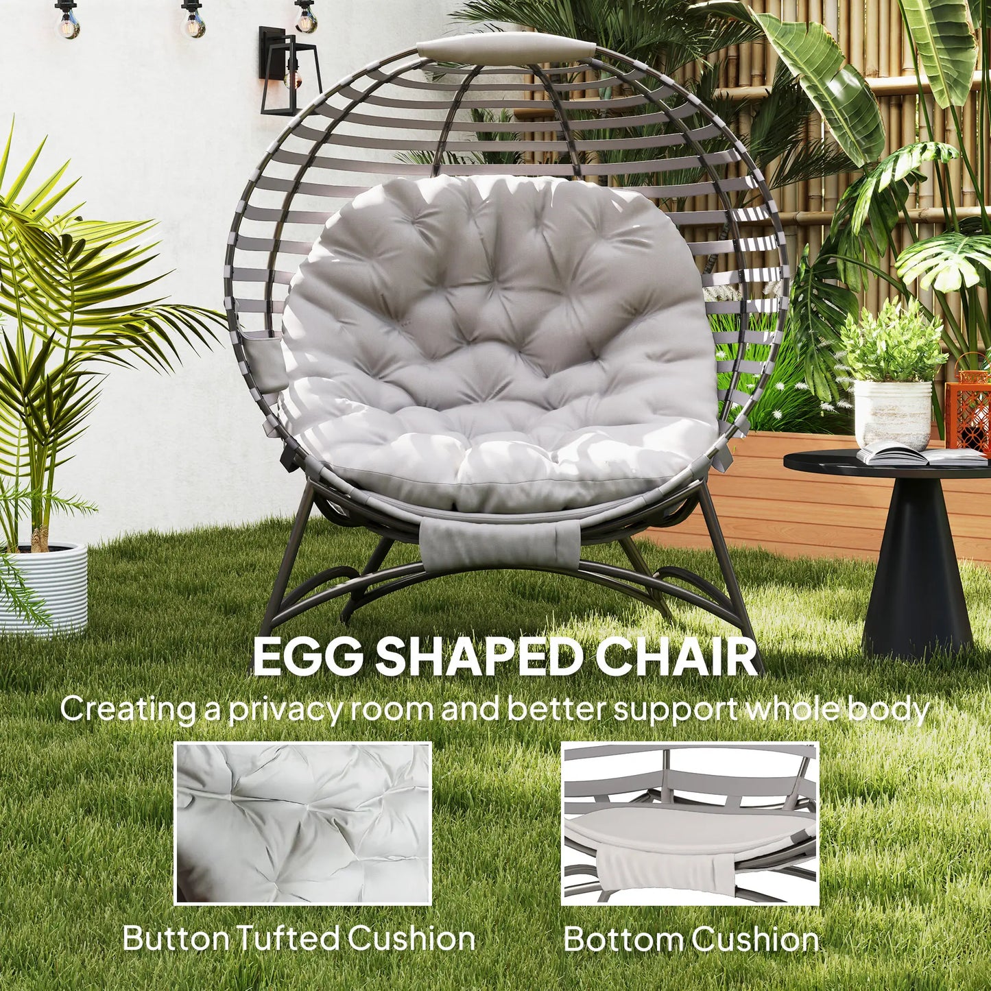 Egg Patio Lounge Chair, Foldable, with Cushion & Pocket, Light Grey, Light Grey Patio Chairs at Gallery Canada
