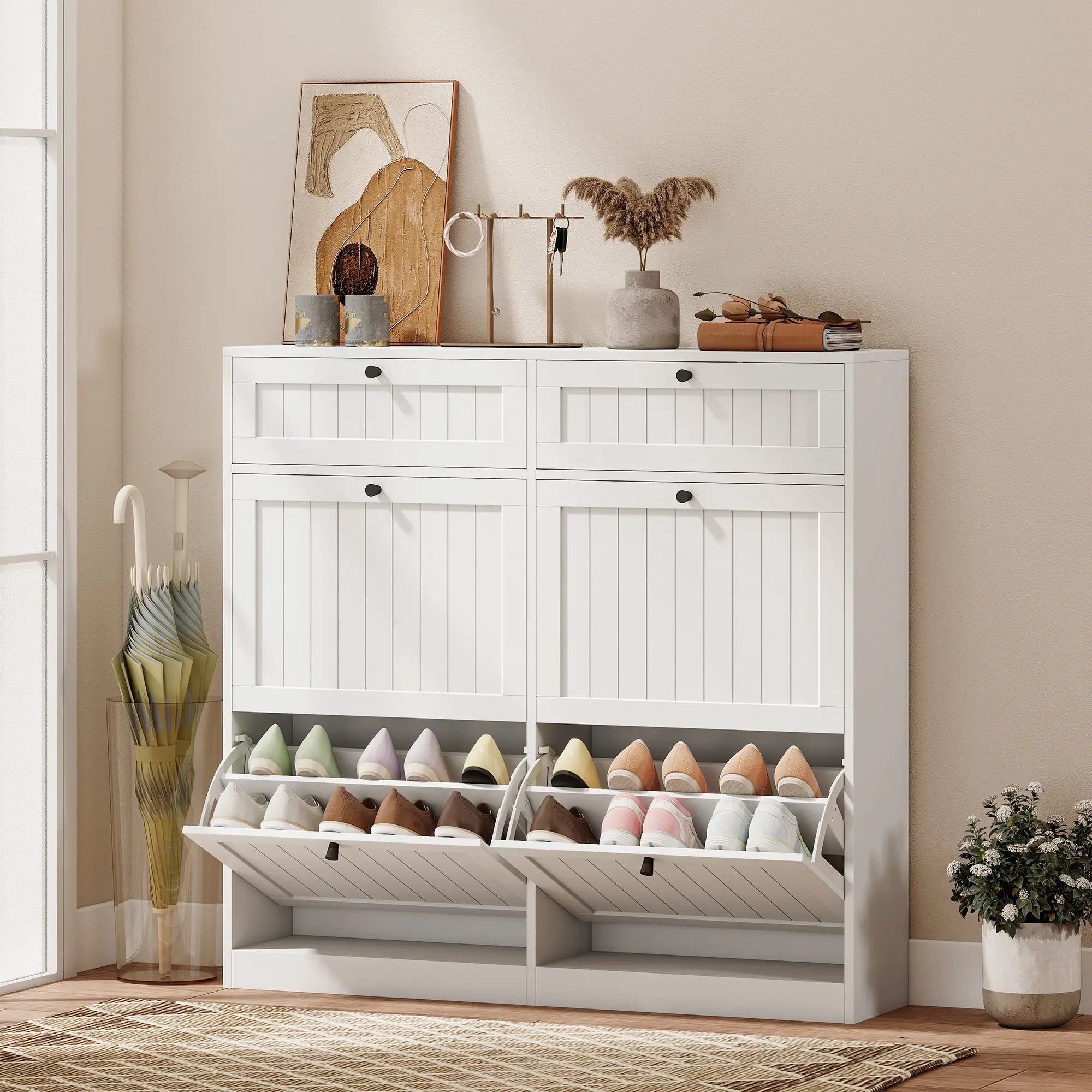 Shoe Cabinet With 2 Flip Drawers, Farmhouse Narrow Storage, White Shoe Storage Cabinets & Racks at Gallery Canada
