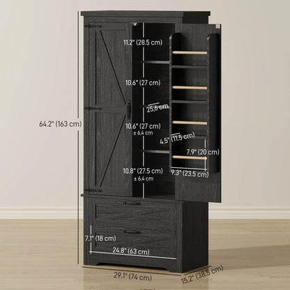 Farmhouse Kitchen Pantry Storage Cabinet, 64 Inch, Distressed Black Kitchen Pantry Cabinets at Gallery Canada