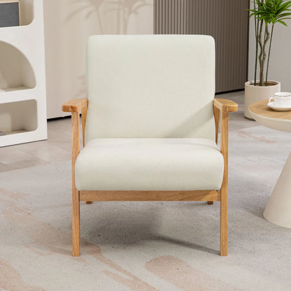 Mid-Century Modern Accent Chair Retro Fabric Armchair Wooden Arm Upholstered Lounge Chair for Living Room Cream White Accent Chairs at Gallery Canada