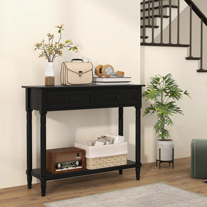 Modern Hallway Console Table, 2 Drawers, Storage Shelf, Turned Legs, Black Console Tables at Gallery Canada