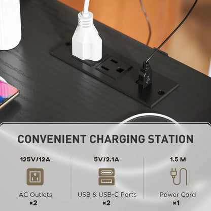 Modern Nightstands Set of 2, Charging Station, Storage, Glass Door, Black Side Tables at Gallery Canada