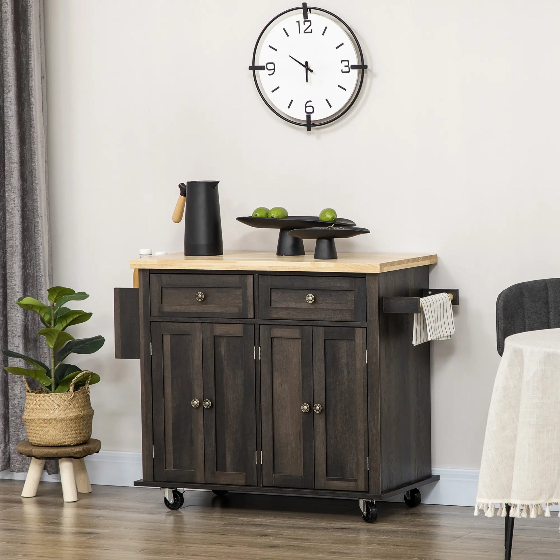 Kitchen Island with Storage, Rolling Cart, Rubber Wood Top, Brown Oak, Brown Kitchen Islands & Kitchen Carts at Gallery Canada