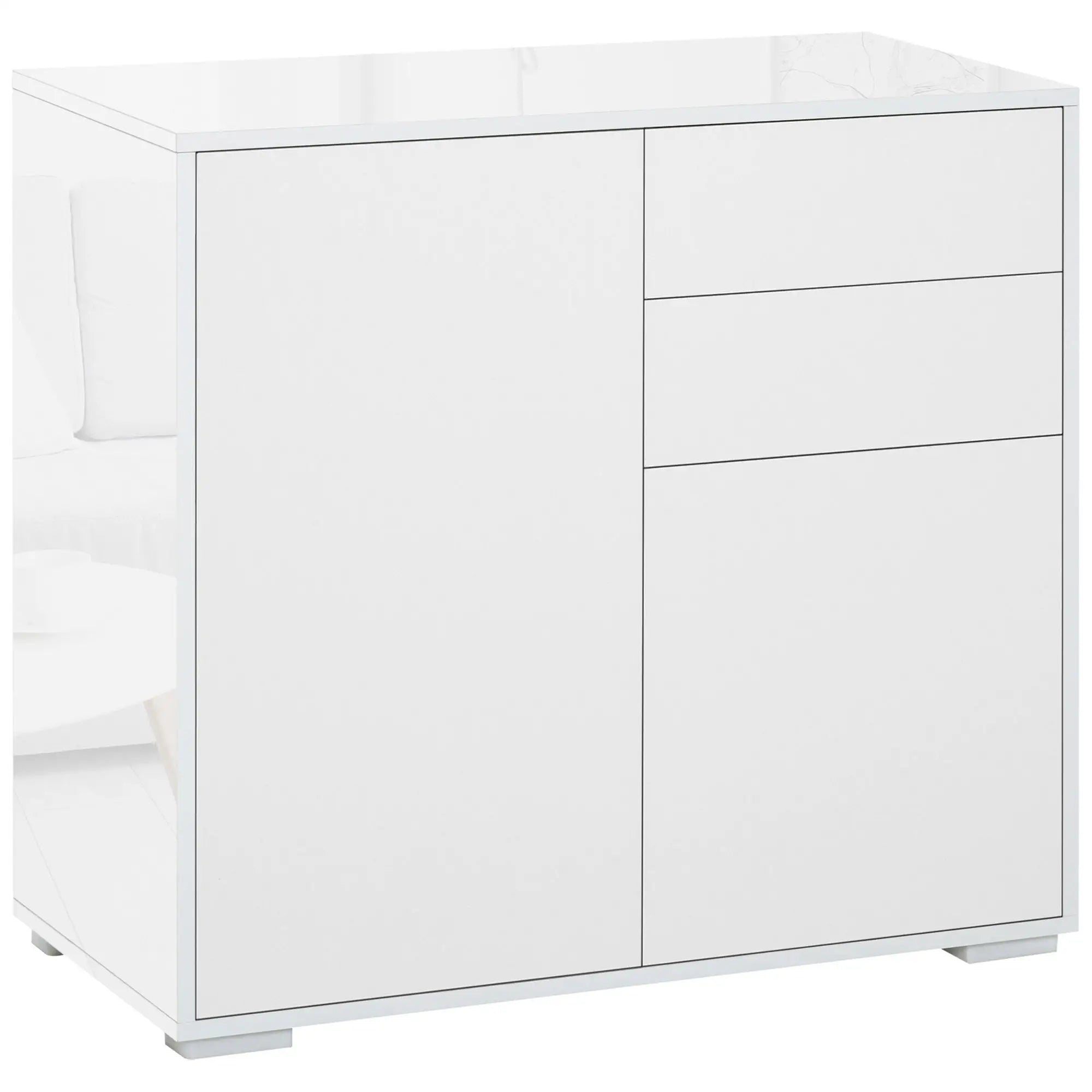 High Gloss Buffet Sideboard, 2 Drawers, 2 Doors, Adjustable Shelf, White Bar Cabinets High Gloss White (Frame), White (Panel) at Gallery Canada