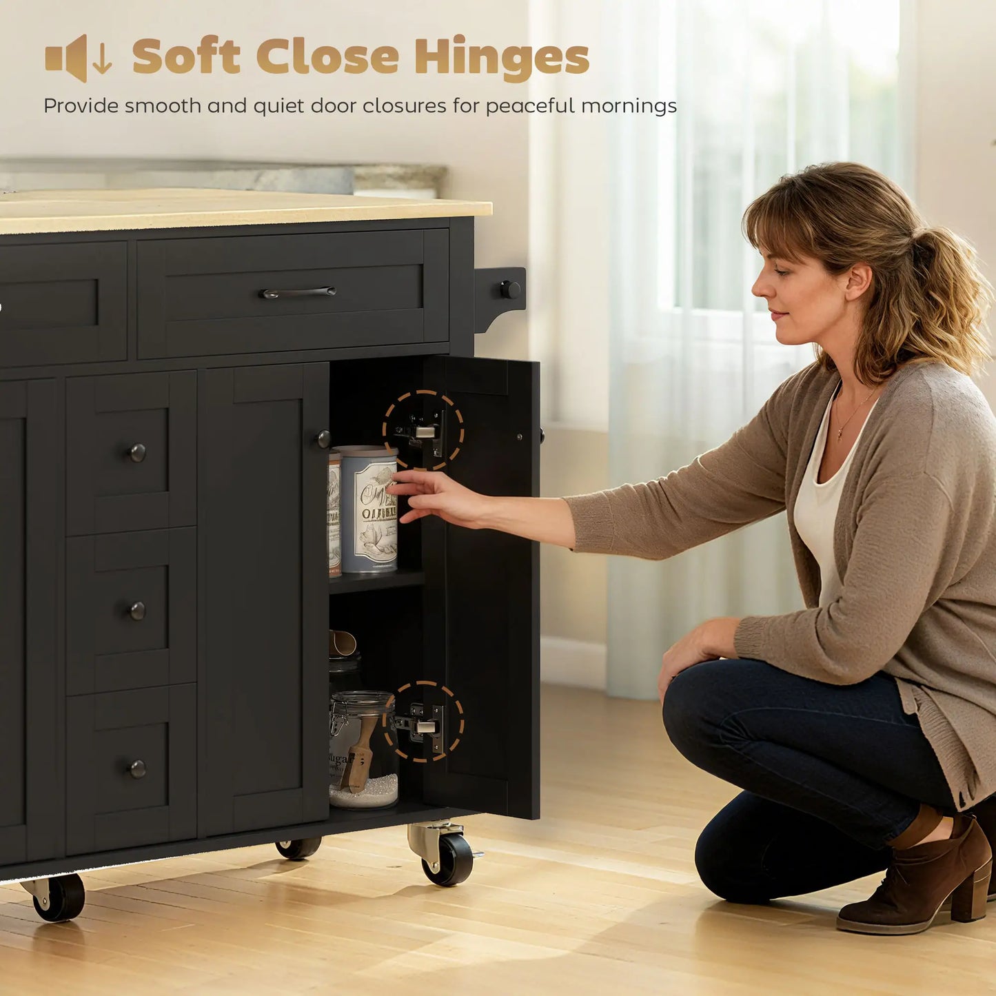 55" Kitchen Island Cart With Power Outlet, Drop Leaf, Storage, Black Kitchen Islands & Kitchen Carts at Gallery Canada