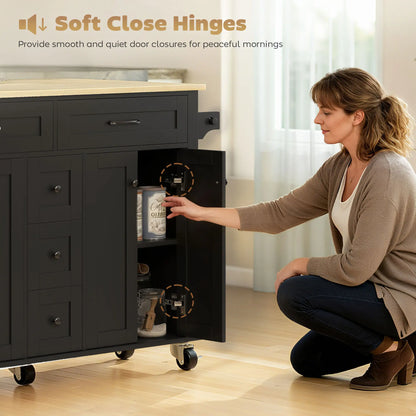 55" Kitchen Island Cart With Power Outlet, Drop Leaf, Storage, Black Kitchen Islands & Kitchen Carts at Gallery Canada