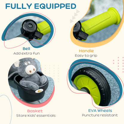 Toddler Tricycle for 2-5 Year Olds, Adjustable Seat, Basket, Bell, Black Tricycles for Kids at Gallery Canada