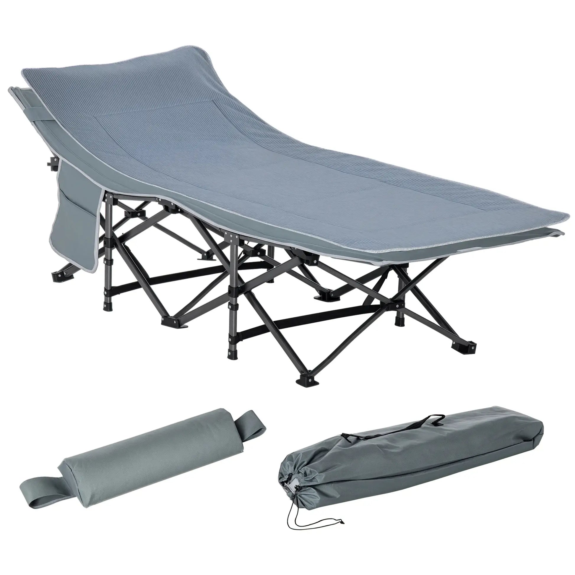 Folding Camping Cot With Mattress, Double Layer Oxford, Heavy Duty, Dark Grey Camping Cots at Gallery Canada