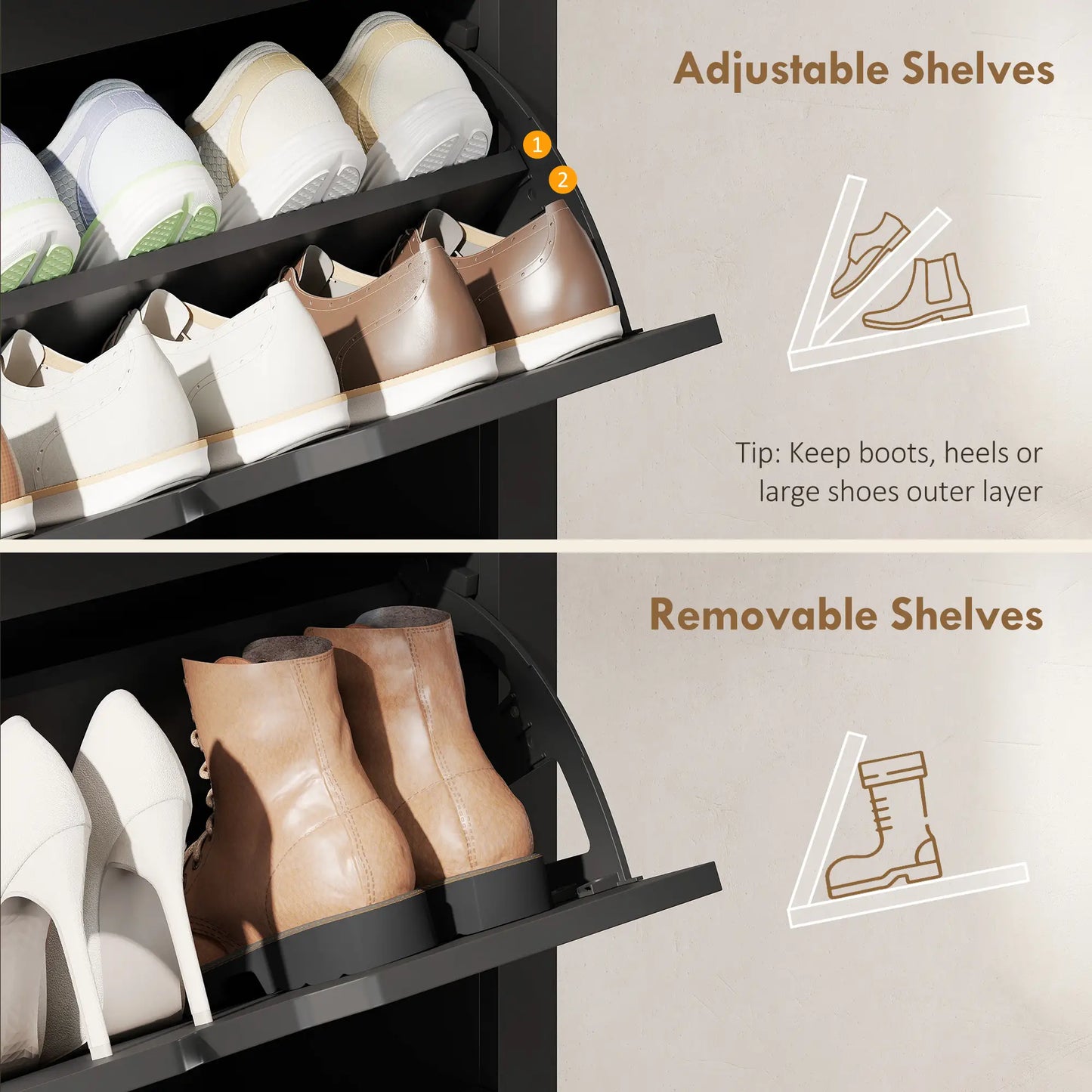 Shoe Storage Cabinet, 3 Flip Drawers, Adjustable Shelves, Black Shoe Storage Cabinets & Racks at Gallery Canada