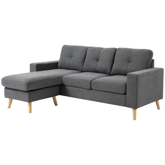L Shaped Sectional Sofa, Reversible Chaise, Wooden Legs, Dark Grey 3-Seater Sofas Dark Grey at Gallery Canada