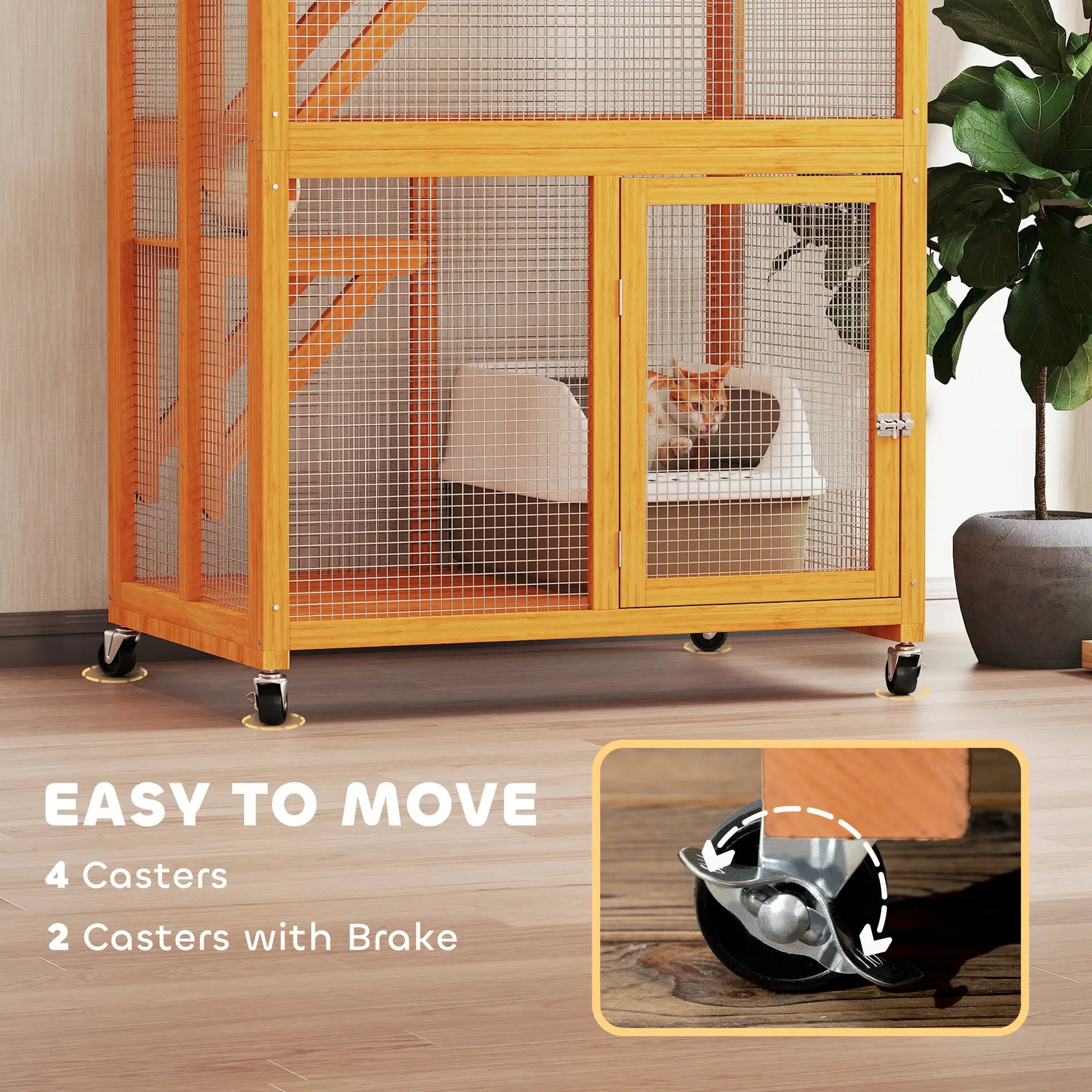 74" Wooden Outdoor Cat House, Weatherproof, Wheeled, High Weight Capacity, Orange Outdoor Cat Enclosures at Gallery Canada