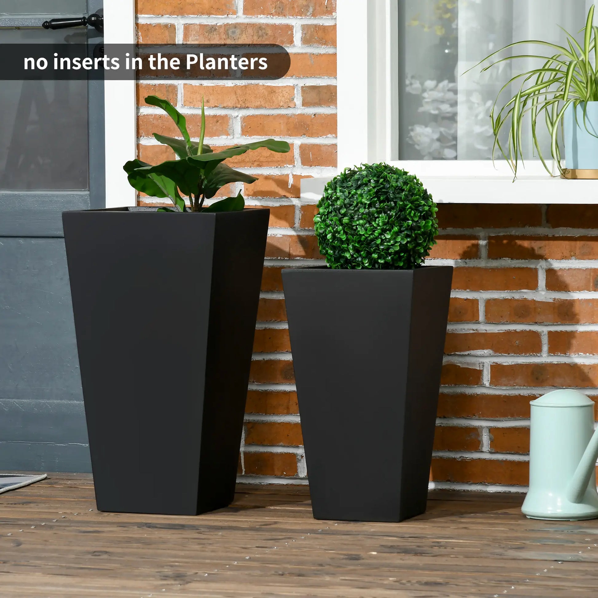 Set of 2 Tall Planters with Drainage Holes, 22" / 18" Outdoor Flower Pots for Patio, Yard, Garden, Black Garden Accessories at Gallery Canada