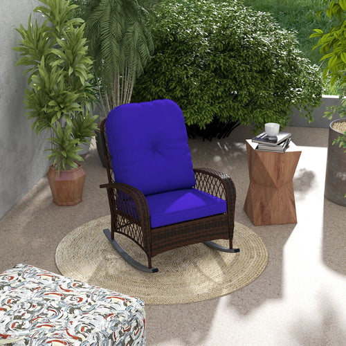 Outdoor Wicker Rattan Rocking Chair, Thick Cushions, Dark Blue