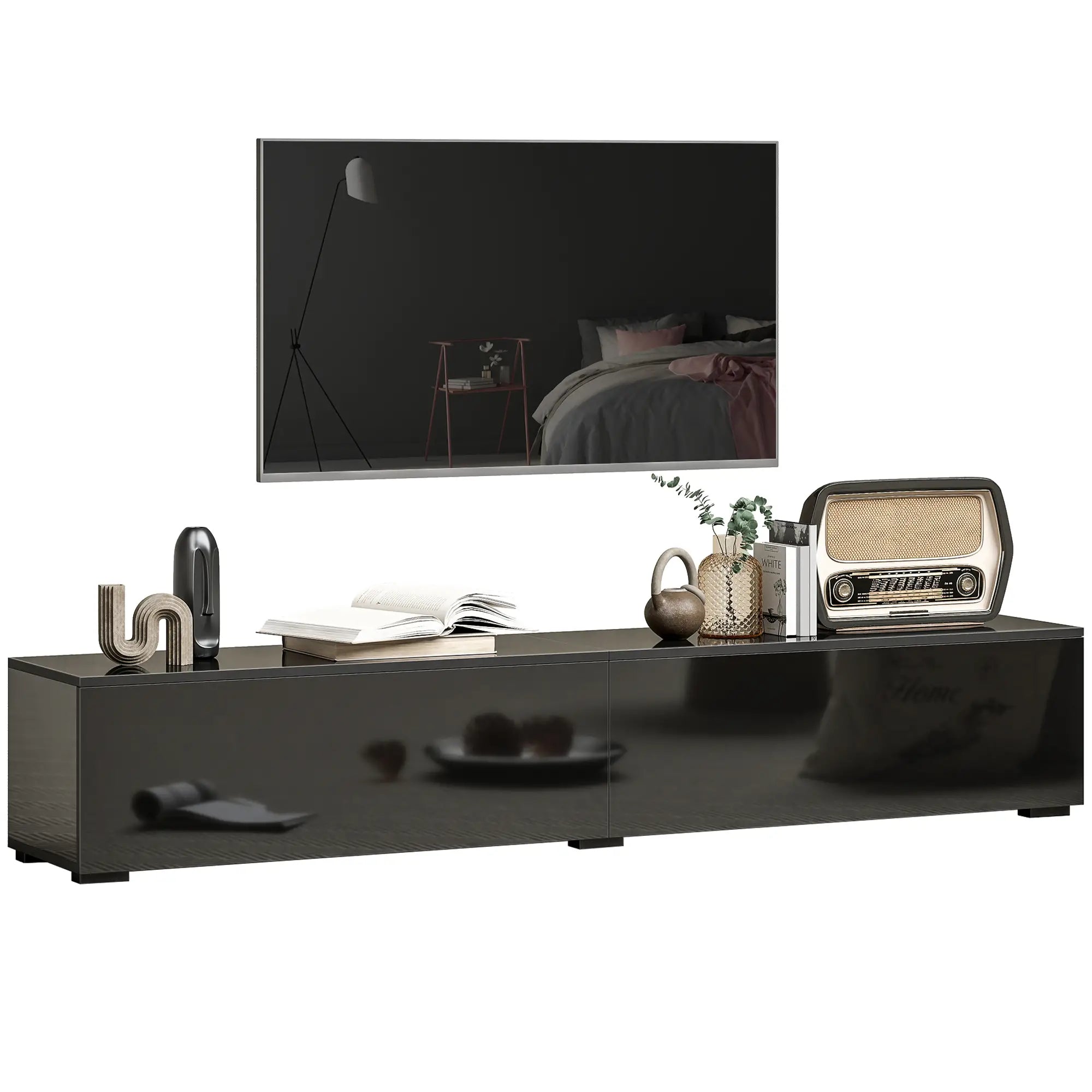 Floating TV Stand For 75 Inch TVs, 70.9 Inch Cabinet, High Gloss, Black TV Stands at Gallery Canada
